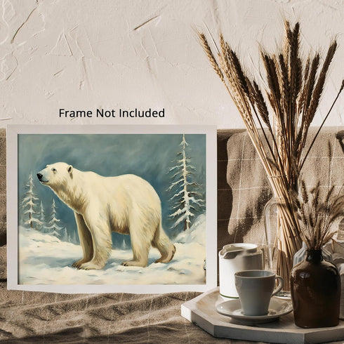 Posterizer 1 pcs-polar bear in snowy winter scene-oil painting style -1-Art for Animal Lovers-Landscape & Nature Art-Decor for Home & Office- unfr...