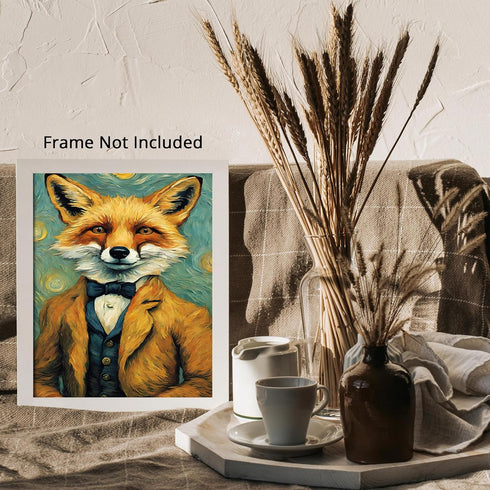 Posterizer 1 pcs- dapper classy fox wearing a bow and a coat-Art for Animal Lovers-Comedy Art-Gift for Art Lovers-Living Room Bedroom Decor- unfra...