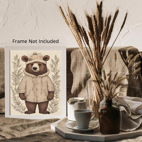 Posterizer 1 pcs- Cute bear with white clothes and hat-Kids Room Art-Art for Animal Lovers-Gift for Daughter, Son, Kids-Living Room Bedroom Decor-...