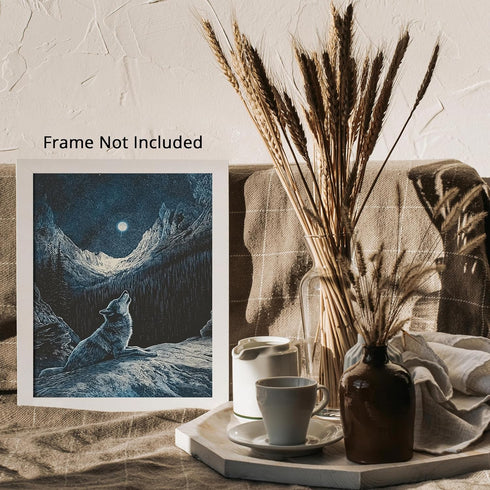 Posterizer 1 pcs-beautiful howling lone wolf under the full moon 2-Art for Animal Lovers Gift for Art Lovers Decorations for Bedroom, Office, Livi...