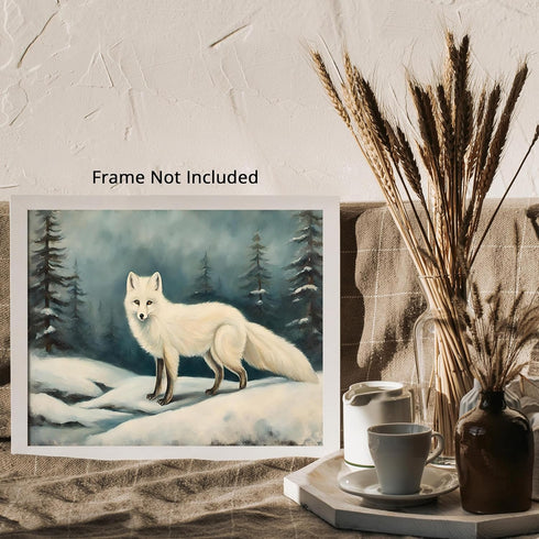 Posterizer 1 pcs-white arctic fox in snowy winter scene-oil painting style 5-Art for Animal Lovers-Landscape & Nature Art-Decor for Home & Office-...
