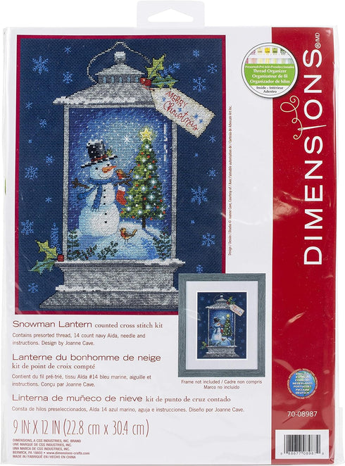 Dimensions 70-08987, 9" x 12" Snowman Lantern Counted Cross Stitch Kit, 14 Navy Aida...