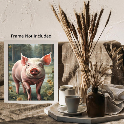 Posterizer 1 pcs- A pig in the middle of jungle with yellow flowers-Art for Animal Lovers-Landscape & Nature- Gift for Men Women Teens-Decor for B...