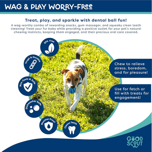 Small Rubber Dental Ball Dog Toy for Chewing, Best Dog Toy for Fetch, Chew Toy for Puppies & Adult Dogs, Dog Toy for Medium & Large Dogs with Rubb...