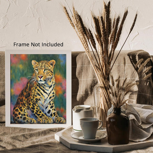 Posterizer 1 pcs- Leopard with a background of flowers oil painting style-Art for Animal Lovers-Floral Botanical Art- Gift for Men Women -Living R...