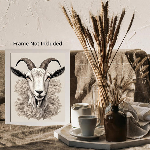 Posterizer 1 pcs- A goat with flowers print-Art for Animal Lovers-Floral Botanical Art- Gift for Men Women Entrepreneur Teens-Living Room Bedroom ...
