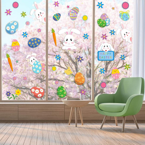 CCINEE Cute Easter Window Cling Stickers for Home Decoration,Bunny Easter Eggs Decals for Windows 12 Sheets...