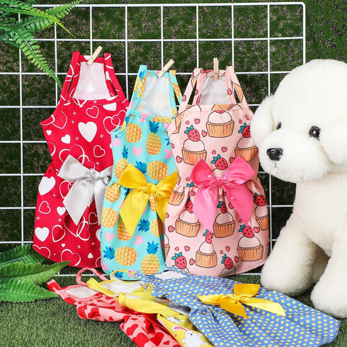 6 Pieces Puppy Dog Dress Pet Bowknot Princess Dress Puppy Floral Vest Skirt Pet Summer Dress Dog Cute Rosette Sundress Apparel for Small Dog Cat P...