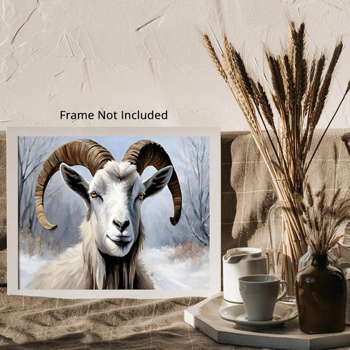 Posterizer 1 pcs-goat in snowy winter nature-oil painting style 1-Art for Animal Lovers-Landscape & Nature Art-Decor for Home & Office- unframed w...