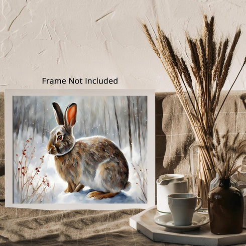Posterizer 1 pcs-bunny in snowy winter nature-oil painting style 2-Art for Animal Lovers-Landscape & Nature Art-Decor for Home & Office- unframed ...