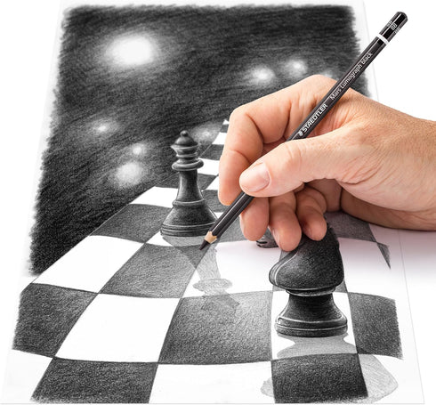 Staedtler Mars Lumograph Black, Carbon Blend Provides Jet Black Lines, Professional Art Pencils, Tin of 6 Assorted Black Sketch Pencils, 100B G6...