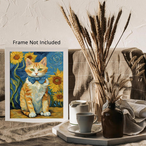 Posterizer 1 pcs- dapper orange cat with bowtie and sunflowers-Art for Animal Lovers-Gift for Art Lovers-Living Room Bedroom Decor- unframed wall ...