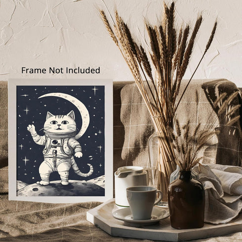 Posterizer 1 pcs- cute sci fi astronaut cat visiting other planets-Art for Animal Lovers-Comedy Art-Gift for Art Lovers-Living Room Bedroom Decor-...