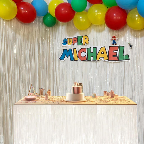 allgala White Tinsel Table Skirt 2-Pack 29x108 Inch Metallic Foil Fringe Table Skirts for Party Event, Parade Float, Party Decoraton...