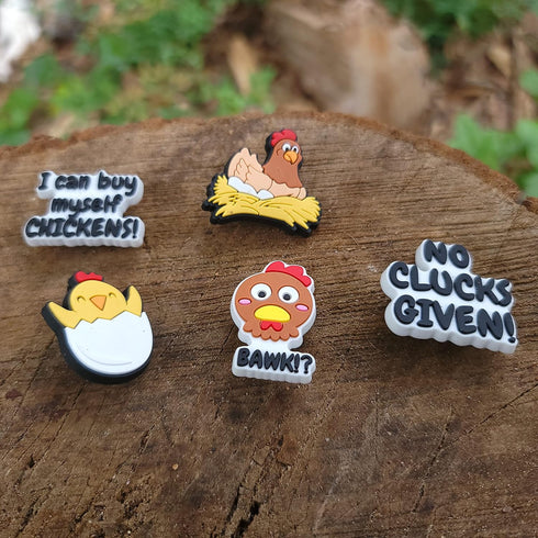-Clucking Charms Value Pack of 5, Croc Charms, Chicken Lover, Funny Chicken Charms, Adult Charms...