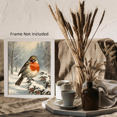 Posterizer 1 pcs-little bird in snowy winter scene-oil painting style -5-Art for Animal Lovers-Landscape & Nature Art-Decor for Home & Office- unf...
