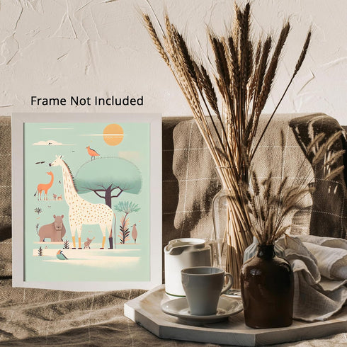 Posterizer 1 pcs-mint safari animals-Art for Animal Lovers-Kids Room Art-Gift for Daughter, Son, Kids-decor for nursery toddlers kids room- UNFRAM...