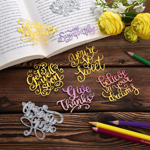6 Pieces Metal Die Cuts Words for Card Making Embossing Word Cutting Dies Inspirational Sympathy Words Template Stencil for DIY Scrapbooking Makin...