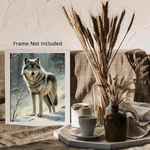 Posterizer 1 pcs-gray wolf in snowy wintery nature-oil painting style -8-Art for Animal Lovers-Landscape & Nature Art-Decor for Home & Office- unf...