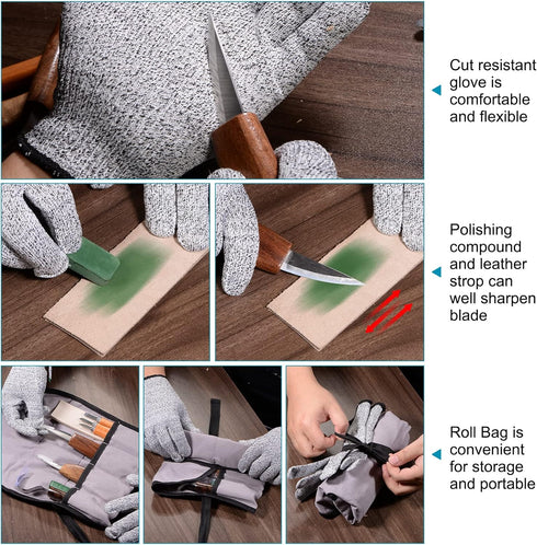 Wood Carving Tools 10in1 Set Whittling Knife, Detail Knife, Hand Carving Woodworking Tool with Roll Bag for Engraver, Carpenter and Beginners...