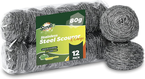 12 Pack Stainless Steel Scourers by Scrub It – Steel Wool Scrubber Pad Used for Dishes, Pots, Pans, and Ovens. Easy scouring for Tough Kitchen Cle...