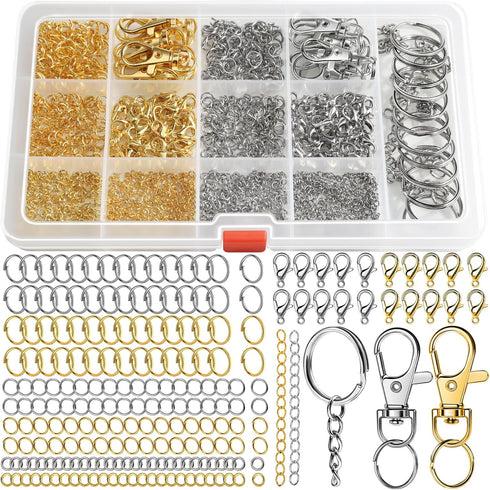 LEOBRO Jump Rings, 968pcs Jewelry Making Supplies, Jump Rings for Jewelry Making, Gold Silver Jump Rings for Charm, Lobster Claw Clasps for Neckla...
