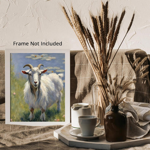 Posterizer 1 pcs- Oil painting style print of a white goat-Art for Animal Lovers-Floral Botanical Art- Gift for Men Women Entrepreneur Teens-Livin...