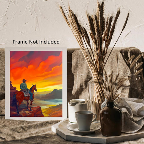 Posterizer 1 pcs-vibrant painting style art-cowboy on horse in the wild 2-Western Art-Men's Art Collection-Living Room Bedroom Decor- unframed wal...