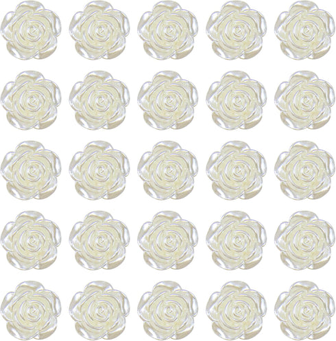 AUEAR, 100 Pack Resin Rose Flower Flat Back Beads 12mm Pearls Cabochons Charms for Phone Case Scrapbooking Jewelry Making Craft Decor...