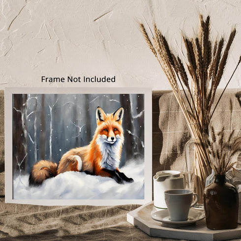 Posterizer 1 pcs-cute red fox in snowy nature in oil painting style-2-Art for Animal Lovers-Landscape & Nature Art-Decor for Home & Office- unfram...