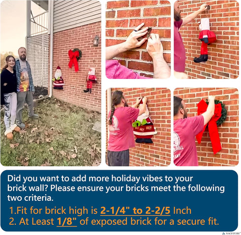 NACETURE Brick Hook Clips (8Pack) - Require More Than 1/8” Brick Wall Cement Gap., Fits 2-1/4 to 2-2/5 Inch Bricks Size...