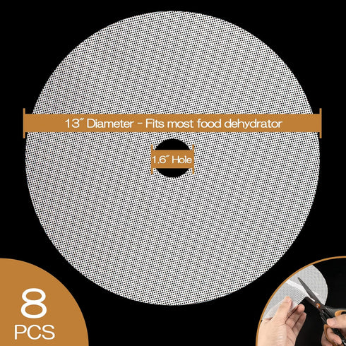 (8 Pack) Round Silicone Dehydrator Sheets, Dostk Premium Non Stick Silicone Mesh for Fruit Dehydrator, Dehydrator Tray Liner Reusable (Round 13" D...