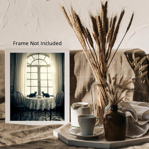 Posterizer 1 pcs-mysterious gothic house-black cats sitting on the table 4-Art for Animal Lovers-Gothic Art-Living Room Bedroom Decor- unframed wa...