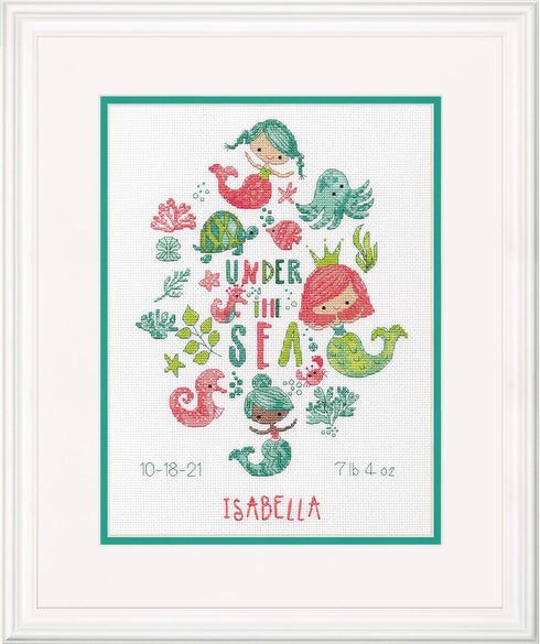 Dimensions 70-76164 Under The Sea Baby Birth Record Counted Cross Stich Kit, 14 White Aida, 9'' x 12'...