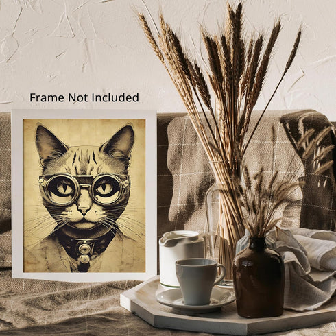 Posterizer 1 pcs-cute retro themed cat in clothes 1-Art for Animal Lovers-Retro Art-Decor for Home & Office- unframed wall art...