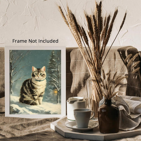 Posterizer 1 pcs-cute kitty cat in snowy winter-oil painting style -3-Art for Animal Lovers-Landscape & Nature Art-Decor for Home & Office- unfram...
