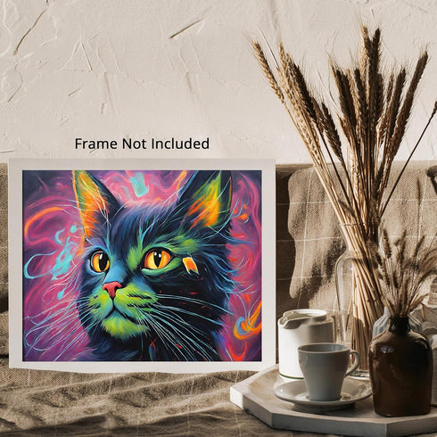 Posterizer 1 pcs- Abstract art, beautiful cat with a purple background-Art for Animal Lovers-Abstract & Modern Art- Gift for Men Women Teens-Decor...