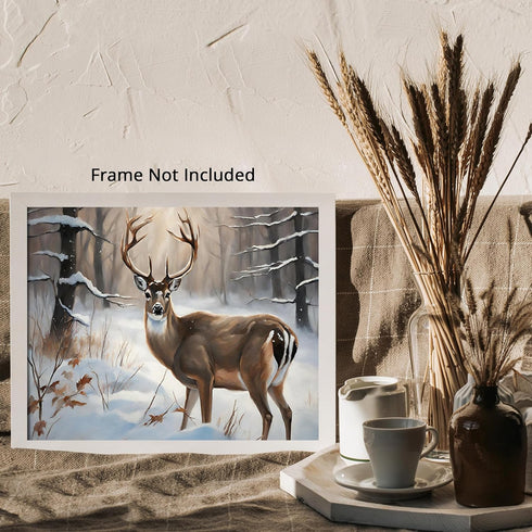 Posterizer 1 pcs-majestic deer in snowy winter scene-oil painting style-1-Art for Animal Lovers-Landscape & Nature Art-Decor for Home & Office- un...