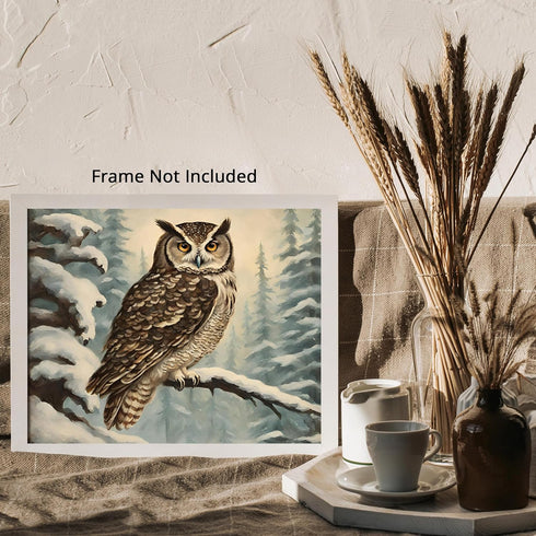 Posterizer 1 pcs-owl in nature-winter snowy scene in oil painting style-7-Art for Animal Lovers-Landscape & Nature Art-Decor for Home & Office- un...