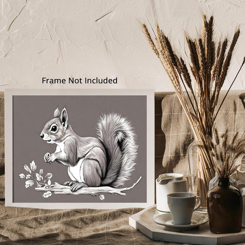 Posterizer 1 pcs- black and white print of a squirrel on a twig-Art for Animal Lovers- Gift for Men Women Entrepreneur Teens-Decor for Home & Offi...