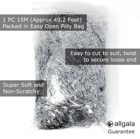Allgala Silver Tinsel Garland, 50 Feet Christmas Metallic Foil Tinsel Garland Decoration for Holiday Tree Walll Rail Home Office Event Fall Thanks...
