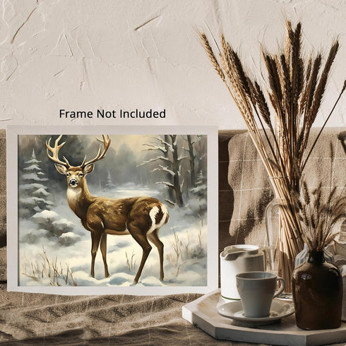 Posterizer 1 pcs-majestic deer in snowy winter scene-oil painting style-9-Art for Animal Lovers-Landscape & Nature Art-Decor for Home & Office- un...