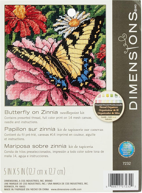 Dimensions 07232 Butterfly and Zinnias Nature Needlepoint Kit, 5" W x 5" H...