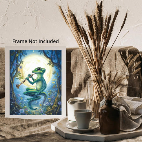 Posterizer 1 pcs-whimsical forest scene-frog playing music 6-Art for Animal Lovers-Fantasy & Fiction Art-Gift for Daughter, Son, Kids- unframed wa...