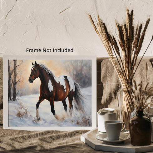 Posterizer 1 pcs-majestic horse in snowy winter scene-oil painting style-2-Art for Animal Lovers-Landscape & Nature Art-Decor for Home & Office- u...