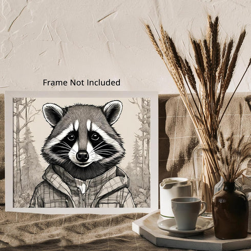 Posterizer 1 pcs- Black and white portrait of a raccoon with a jacket-Art for Animal Lovers- Gift for Men Women Entrepreneur Teens-Living Room Bed...