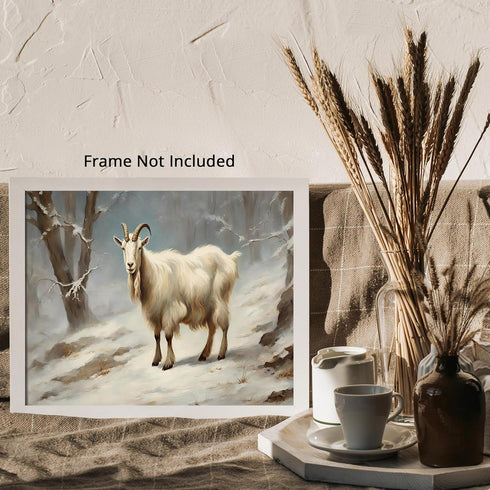 Posterizer 1 pcs-goat in snowy winter nature-oil painting style 5-Art for Animal Lovers-Landscape & Nature Art-Decor for Home & Office- unframed w...