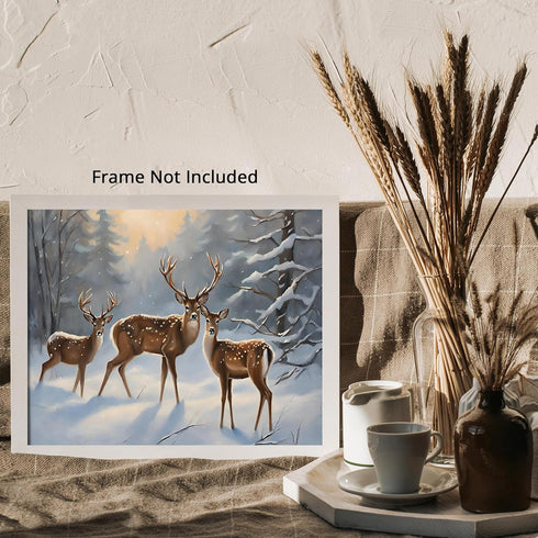 Posterizer 1 pcs-majestic deer in snowy winter scene-oil painting style-2-Art for Animal Lovers-Landscape & Nature Art-Decor for Home & Office- un...