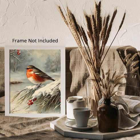 Posterizer 1 pcs-little bird in snowy winter scene-oil painting style -9-Art for Animal Lovers-Landscape & Nature Art-Decor for Home & Office- unf...