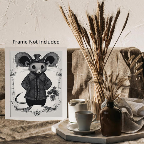 Posterizer 1 pcs- cute mouse in black and white gothic themed art-Gothic Art-Art for Animal Lovers- Living Room Bedroom Decor- unframed wall art...